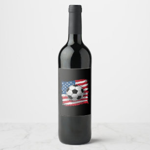 Patriottische voetbal 4 juli mannen usa Amerikaans Wijn Etiket