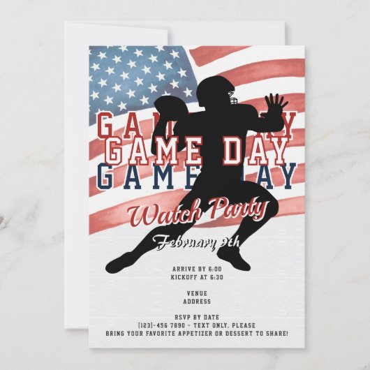 Patriottische Voetbal W Game Day Kijkfeest Kaart (Voorkant)