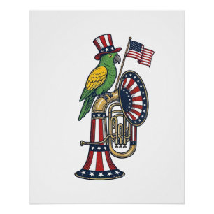 Patriottische Vogel Vintage Gravure Muziek Shirt O Perfect Poster