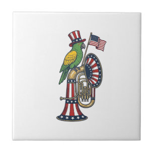 Patriottische Vogel Vintage Gravure Muziek Shirt O Tegeltje