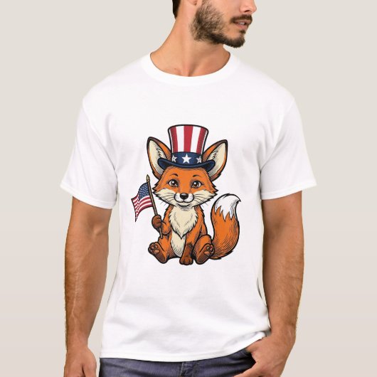 Patriottische Vos Vintage Gravure Shirt Ontwerp_1 (Voorkant)