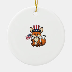 Patriottische Vos Vintage Gravure Shirt Ontwerp_1 Keramisch Ornament