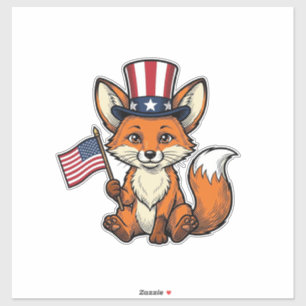 Patriottische Vos Vintage Gravure Shirt Ontwerp_1 Sticker