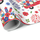 Patriottische vrachtwagen en vuurwerkpatroon cadeaupapier (Rol Hoek)