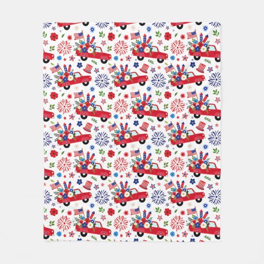 Patriottische vrachtwagen en vuurwerkpatroon fleece deken (Voorkant)