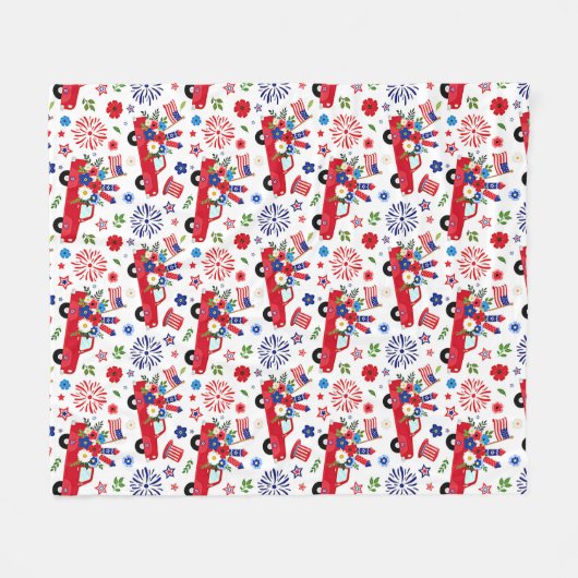 Patriottische vrachtwagen en vuurwerkpatroon fleece deken (Voorkant (Horizontaal))