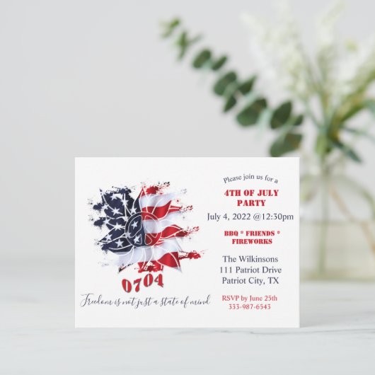 Patriottische Vredesbloem 4 juli BBQ uitnodiging (Staand voorkant)