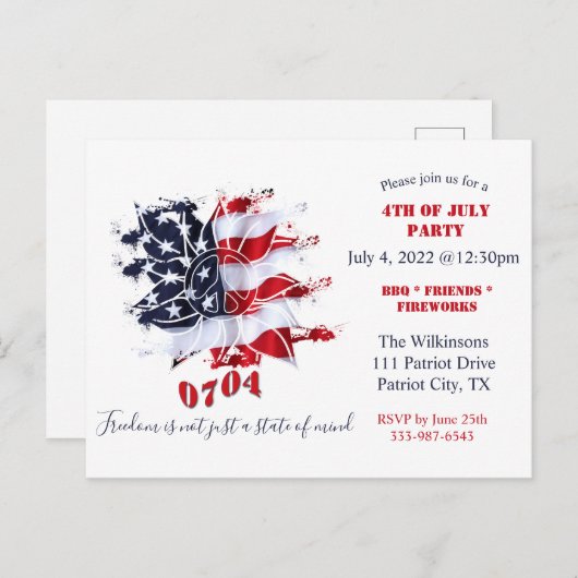 Patriottische Vredesbloem 4 juli BBQ uitnodiging (Voorkant / Achterkant)