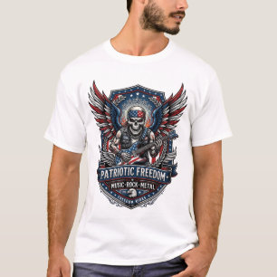 Patriottische Vrijheid Gitarist Schedel Muziek Roc T-shirt