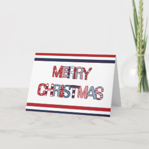 Patriottische vrolijke kerst in rood wit en blauw feestdagen kaart