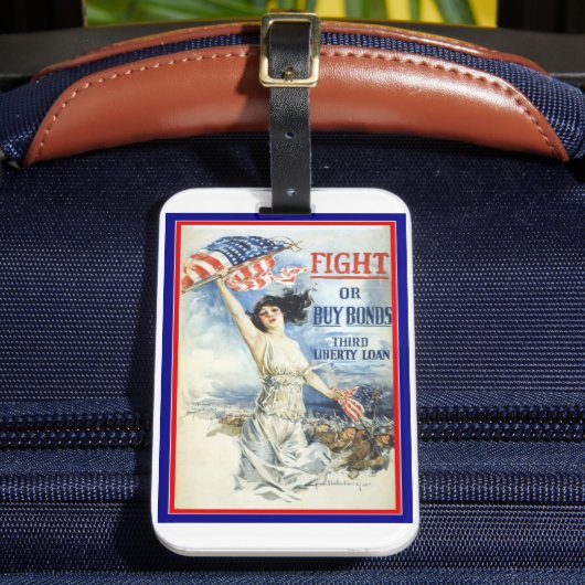 patriottische vrouw met Amerikaanse vlag Poster A Bagagelabel (Voorkant Insitu 2)