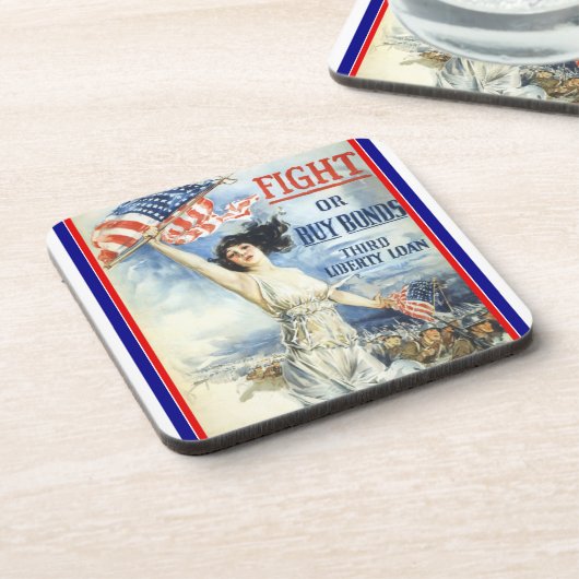 patriottische vrouw met Amerikaanse vlag Poster A Bier Onderzetter (Linkerzijde)