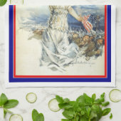  patriottische vrouw met Amerikaanse vlag Poster A Theedoek (Gevouwen)