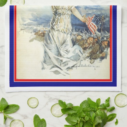  patriottische vrouw met Amerikaanse vlag Poster A Theedoek (Gevouwen)