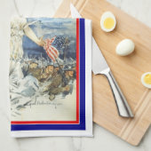  patriottische vrouw met Amerikaanse vlag Poster A Theedoek (Quarter Fold)