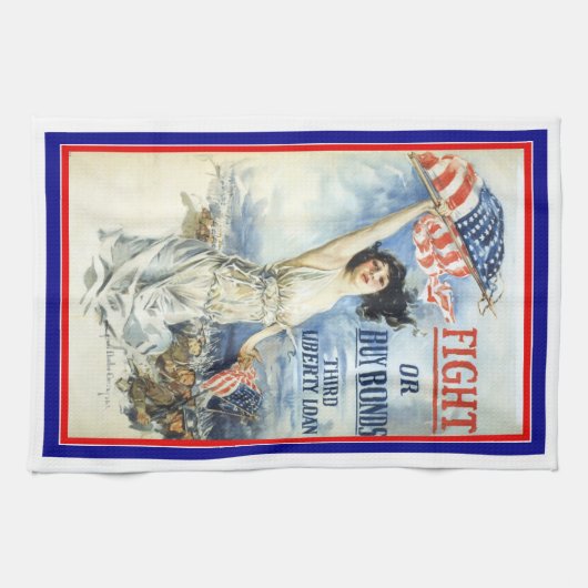  patriottische vrouw met Amerikaanse vlag Poster A Theedoek (Horizontaal)