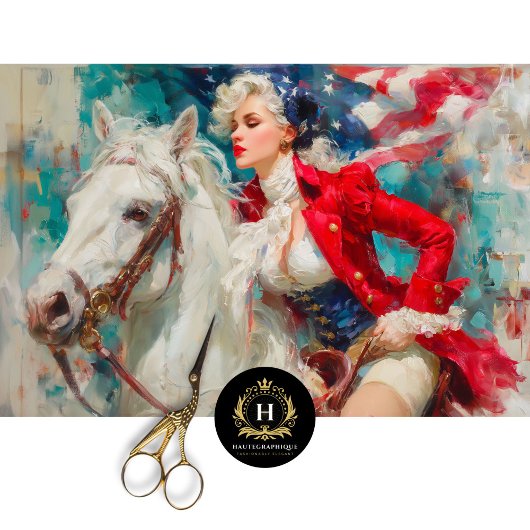 Patriottische vrouw te paard met vlag ontkoppeling tissuepapier