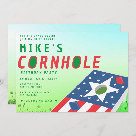 Patriottische VS Bean Bag Sack Toss Cornhole Party Kaart (Voorkant / Achterkant)