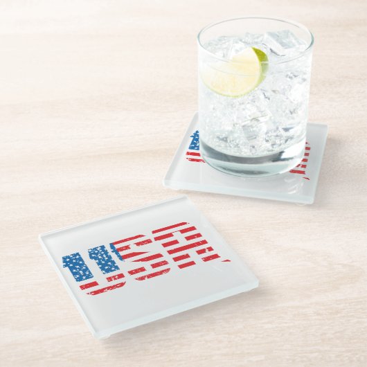 Patriottische VS in rood, wit en blauw Glazen Onderzetter (Schuin)