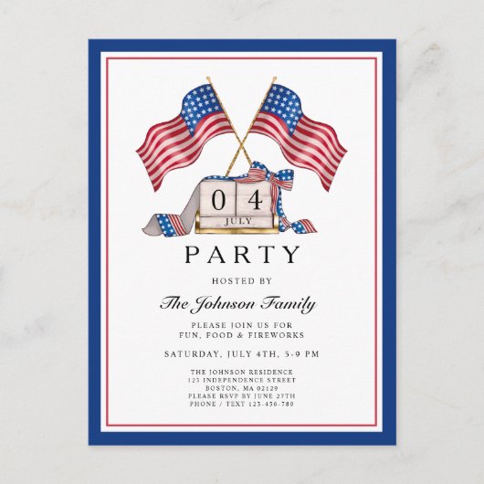 Patriottische VS Vlag 4 juli Uitnodiging Briefkaart (Voorkant)