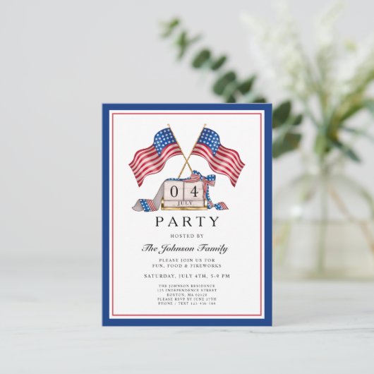 Patriottische VS Vlag 4 juli Uitnodiging Briefkaart (Staand voorkant)