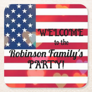 Patriottische VS Vlag harten met kalligrafie tekst Kartonnen Onderzetters