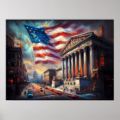 Patriottische VS vlag over City Scene Amerika Poster (Voorkant)