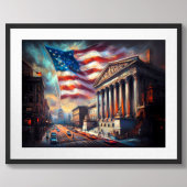 Patriottische VS vlag over City Scene Amerika Poster