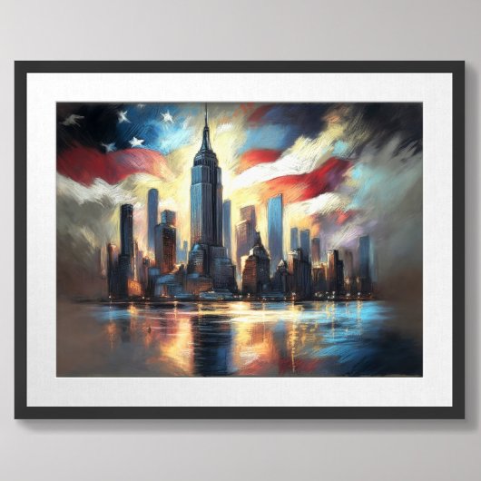 Patriottische VS Vlag Over City Skyline Amerika Poster