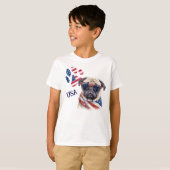 Patriottische VS Vlag Pauw Print Pug Dog T-shirt (Voorkant volledig)