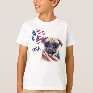 Patriottische VS Vlag Pauw Print Pug Dog T-shirt