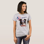 Patriottische VS Vlag Poot Print Border Collie Hon T-shirt (Voorkant volledig)