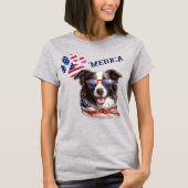 Patriottische VS Vlag Poot Print Border Collie Hon T-shirt (Voorkant)