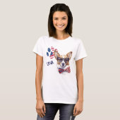 Patriottische VS Vlag Poot Print Corgi Hond T-shirt (Voorkant volledig)