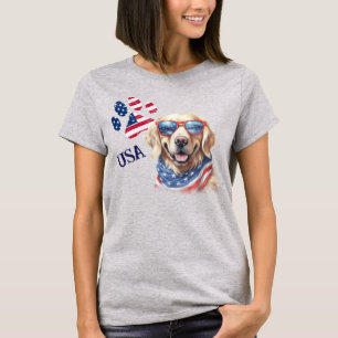 Patriottische VS Vlag Poot Print Gouden Retriever T-shirt