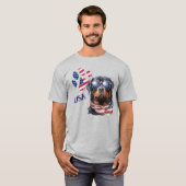 Patriottische VS Vlaggenpoot Print Rottweiler Hond T-shirt (Voorkant volledig)