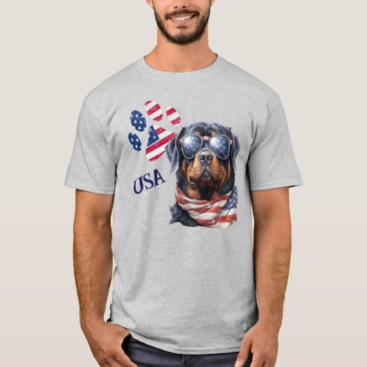 Patriottische VS Vlaggenpoot Print Rottweiler Hond T-shirt (Voorkant)