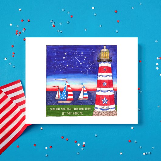 Patriottische vuurtoren en zeilboten Inspirerend Briefkaart