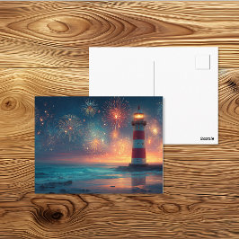 Patriottische Vuurtoren Nacht Vuurwerk Kunst Briefkaart