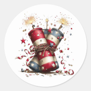 Patriottische Vuurwerk Rood Wit en Blauw Viering Ronde Sticker