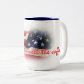 Patriottische Wake Up & Ruik de Coffee Beverage Mo Tweekleurige Koffiemok (Voorkant rechts)