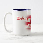 Patriottische Wake Up & Ruik de Coffee Beverage Mo Tweekleurige Koffiemok (Links)