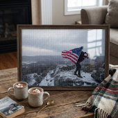 Patriottische wandelaar die met de Amerikaanse vla Legpuzzel