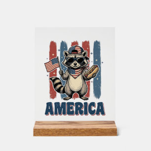 Patriottische Wasbeer Amerika Vintage Shirt Ontwer Acryl Bord