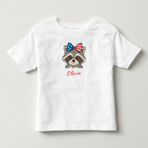 Patriottische Wasbeer Rood Wit Blauwe Strik Naam Kinder Shirts