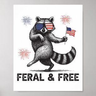 Patriottische wasbeer verwilderd maar vrij Usa-vla Poster