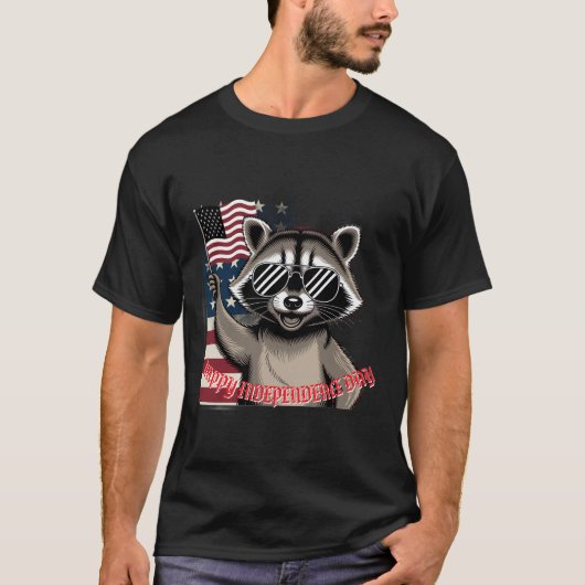 Patriottische wasbeer zwaaien Amerikaanse vlag Cus T-shirt (Voorkant)