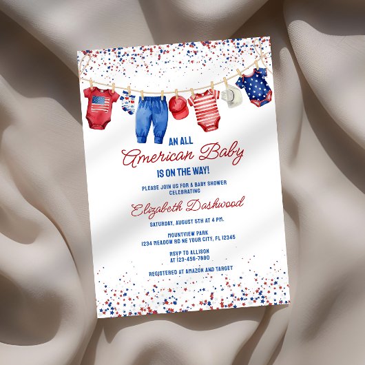 Patriottische waslijn All American Baby shower Kaart