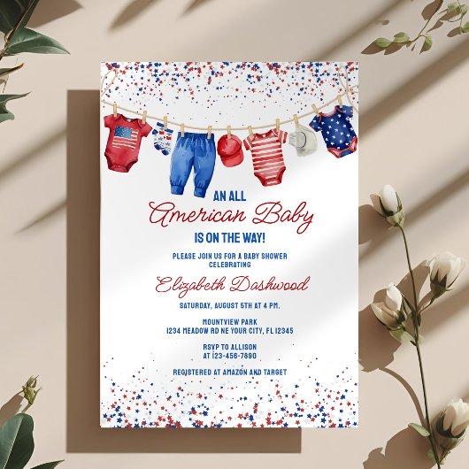 Patriottische waslijn All American Baby shower Kaart