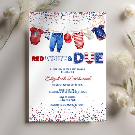 Patriottische waslijn Rood Wit & Due Baby shower Kaart